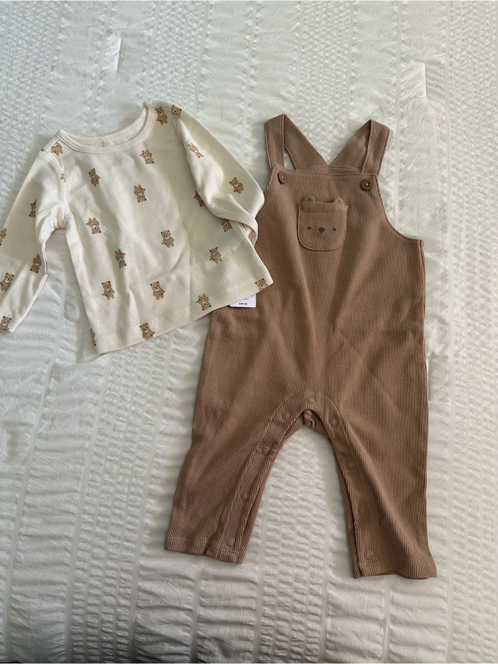 Carter's Baby 2-Piece Bear Long Sleeve Ribbed Overall Set - 6mos
